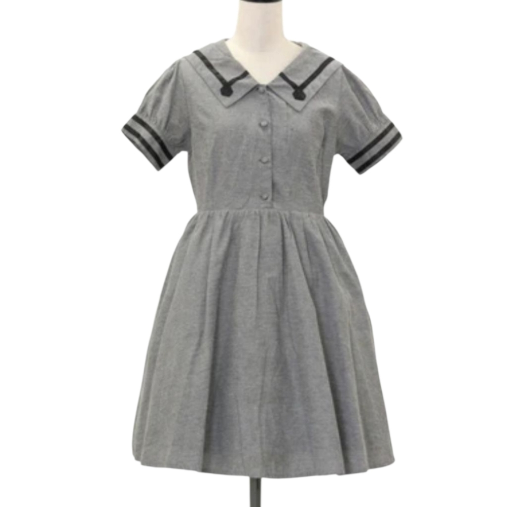 ANK‎ ROUGE Jfashion gray blue sailor style kawaii short sleeve dress M